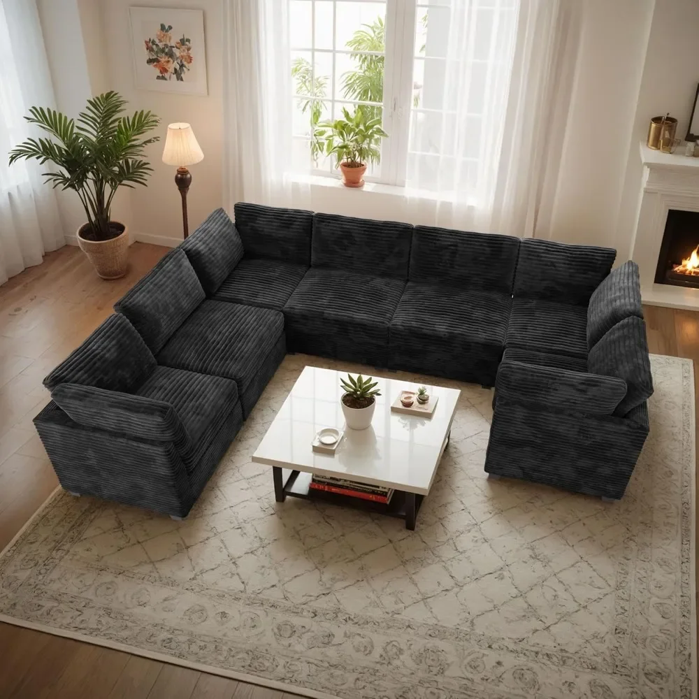 

Modular Sectional Sofa with Chaise U Shaped Sectional Couch for Living Room, 7-Seater Comfy Cloud Couches, Plush Corduroy Sofa