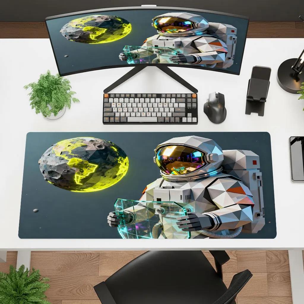 Iron Decor Astronaut Space Gaming Desk Mat Non-Slip Washable Rubber Mouse Pad Planetary Design For Laptop PC Gamers Office Decor