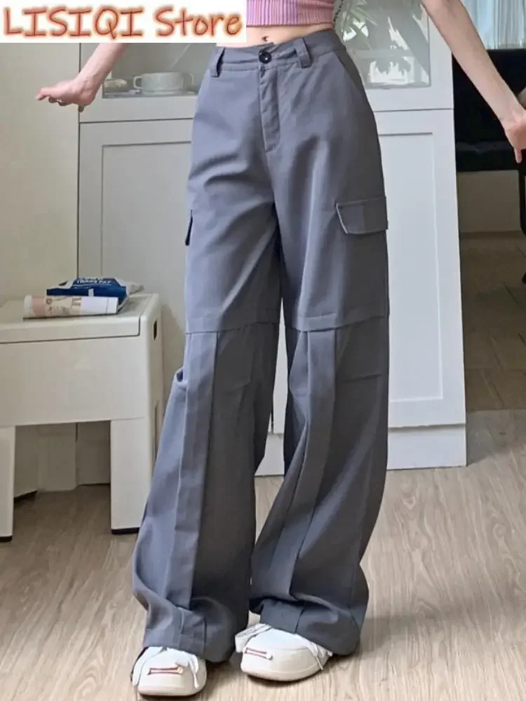 New High Street Fashion Cargo Pants Women Pockets Korean Style Casual Baggy Pants Female High Waist Designer Vintage Pants