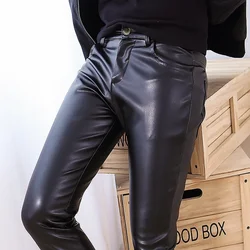 Male Leather Pants Male Slim Leather Pants Men's Clothing PU Pants Male