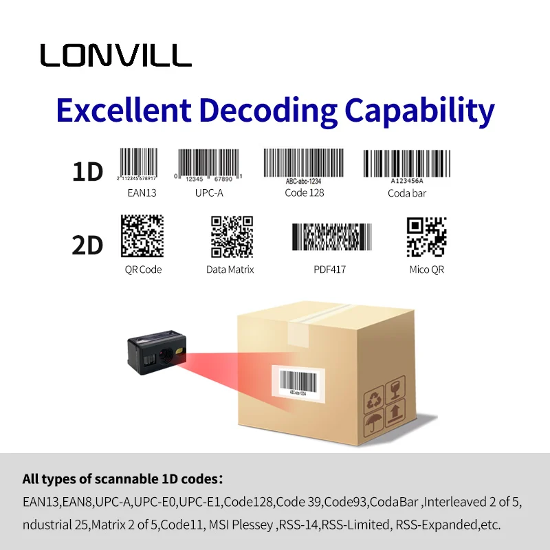 LONVILL Barcode Scanner Integration Compact High Performance Ultra Slim 1D 2D Barcode Scanner Engine for PDA
