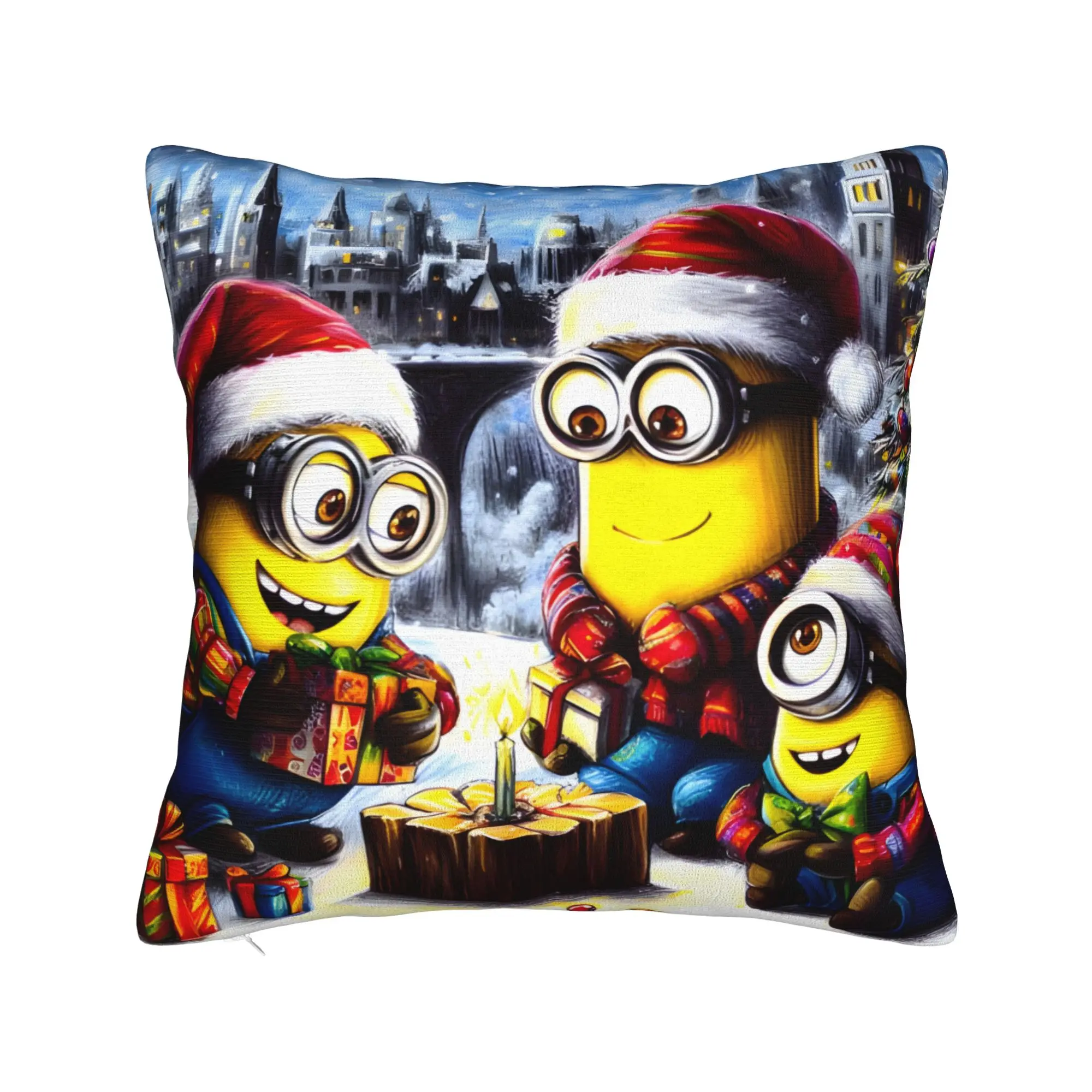 Cartoon M-Minions Christmas Pillowcase Printed Polyester Cushion Cover Decorations  Pillow Case Cover Home Zippered 45*45cm