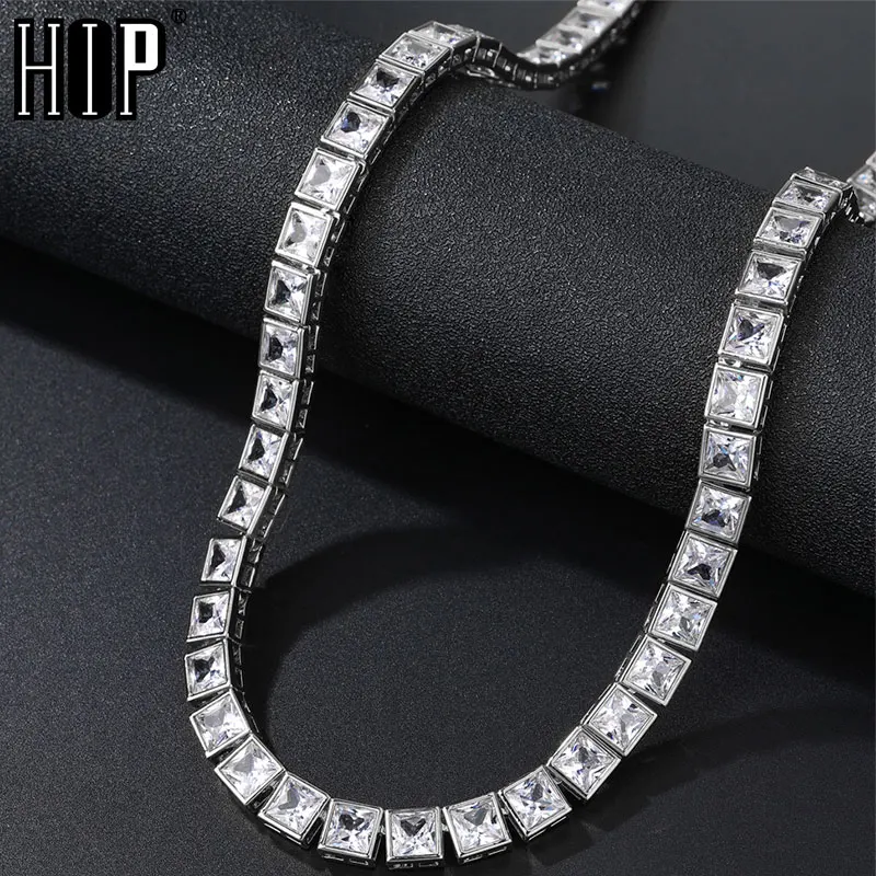 Hip Hop 8MM Iced Out Square Tennis Chain Necklace Bling Full Cubic Zircon Crystal Necklaces for Men Women Jewelry