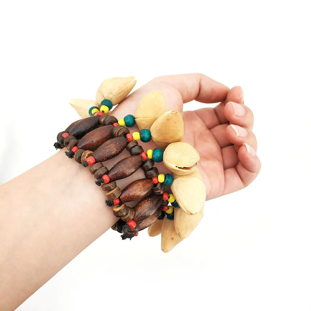 African Tribal Nuts Handbell Bracelet Wrist Bell Shell Percussion Instrument Bells Musical Meditation Sound Healing Accessories