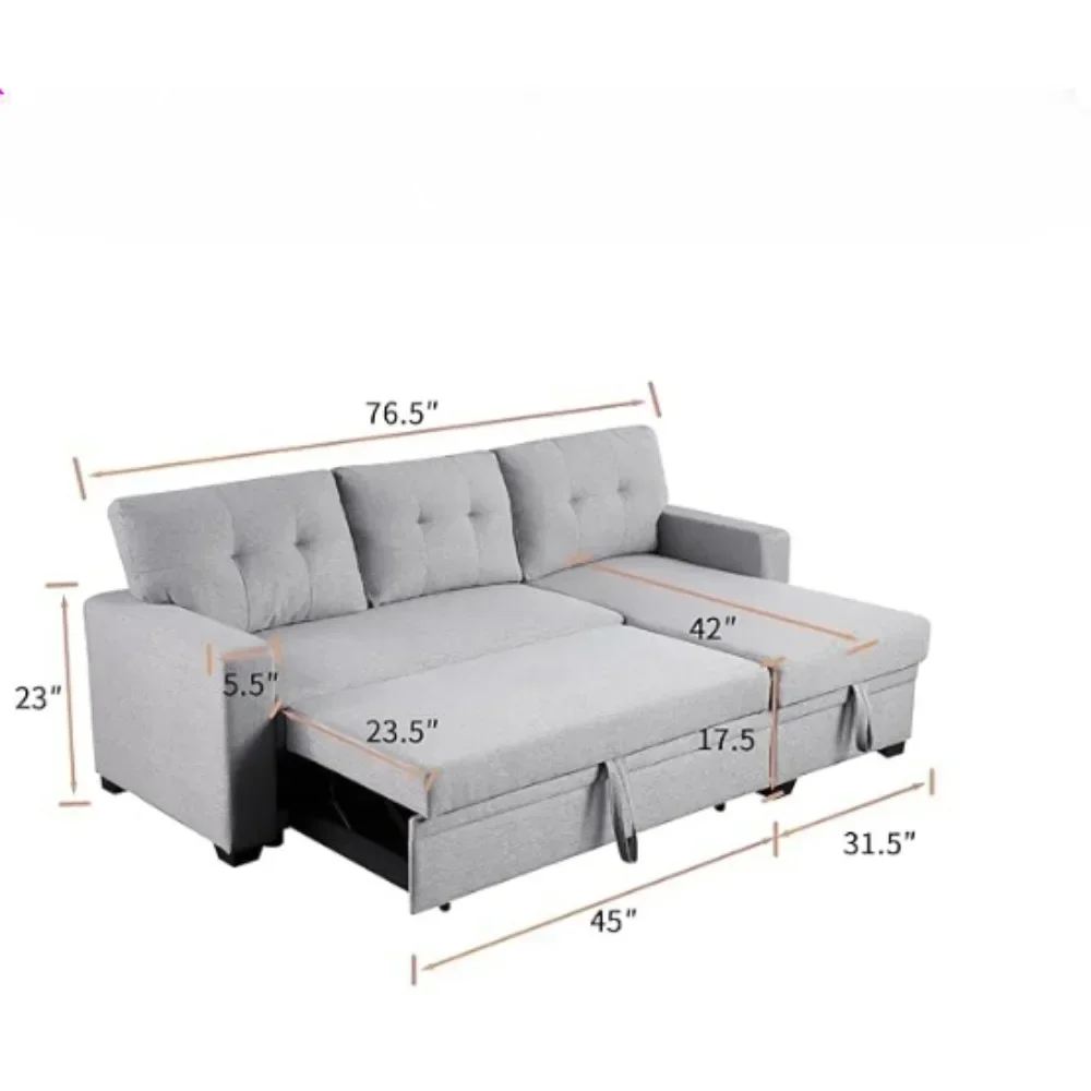 L-Shaped Polyester Living room sofa,convertible sectional sofa bed,Foldable chaise longue with storage,ome furniture,light grey