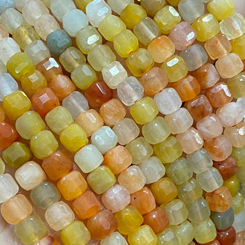 5x5MM Faceted Square Natural Stone Gobi Desert Yellow Jade Loose Spacer Beads for Jewelry Making Diy Bracelet Charms Accessories