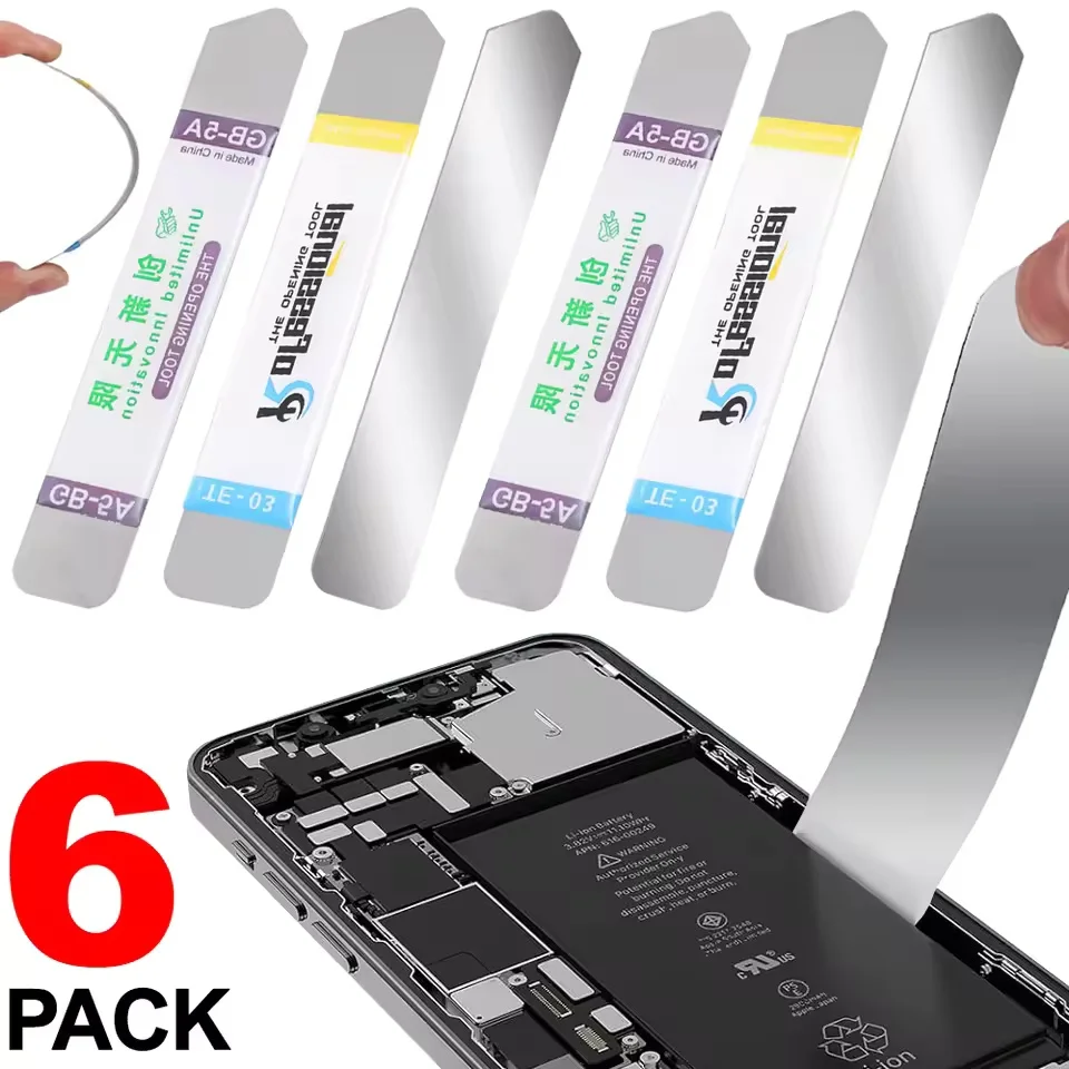 1-6Pcs Metal Flat Soft Blade Crowbar Pry Opener Repair Kit for Mobile Phone Broken Screen Glue Removal Battery Opening Tools