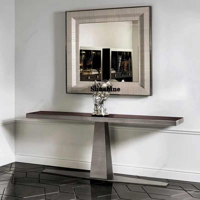 

Italian minimalist entry marble entrance table against the wall stainless steel entrance table