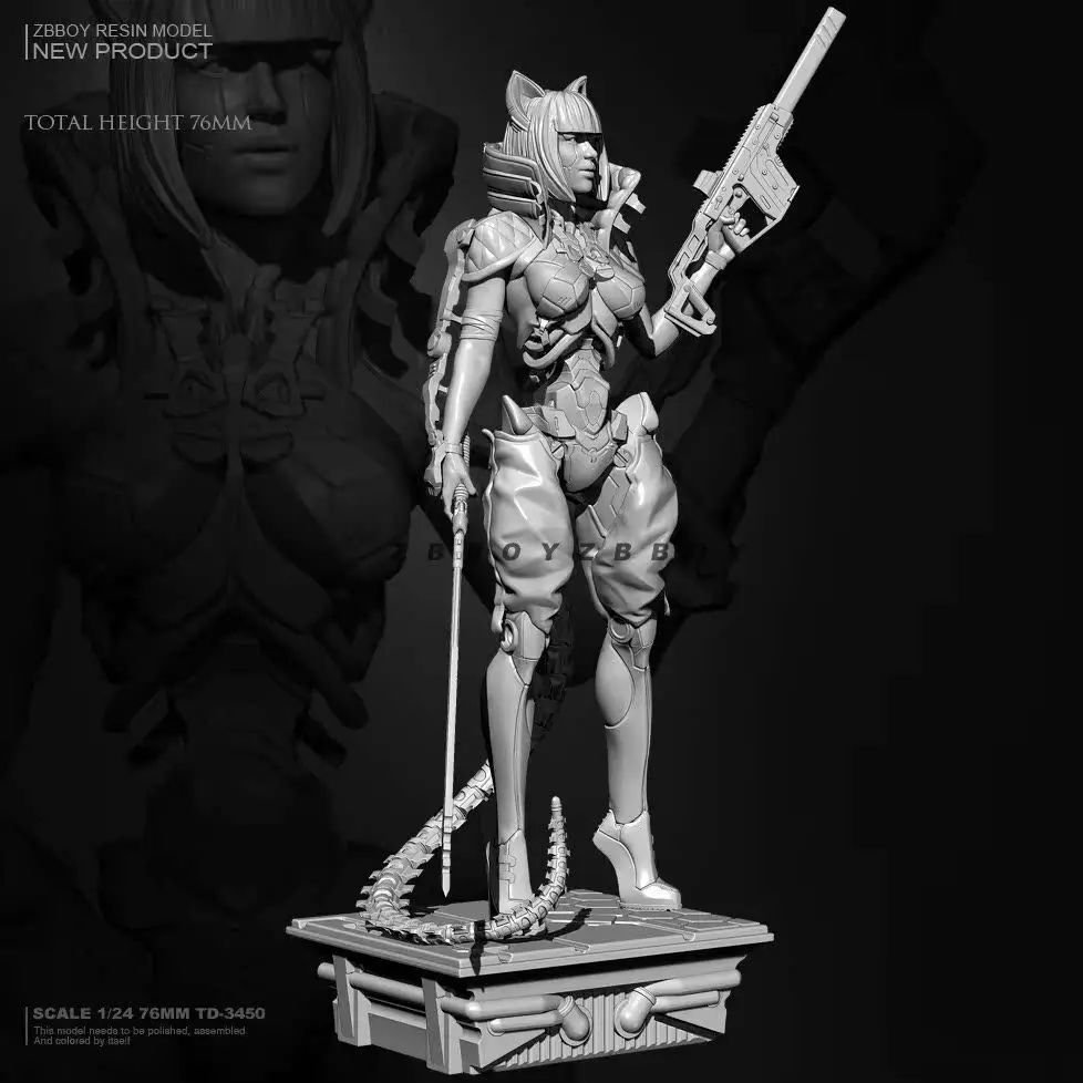 80 mm Cyber Girl 3D-gedruckte Harzmodelle, Soldat, weiße Mini-Modelle, DIY-Färbung, Montage selbst – Detail 5