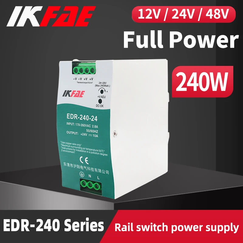 

EDR-240 Industrial DIN Rail Switching Power Supply 240W 12V 24V 48V AC/DC EDR-240 Single Output Source Power