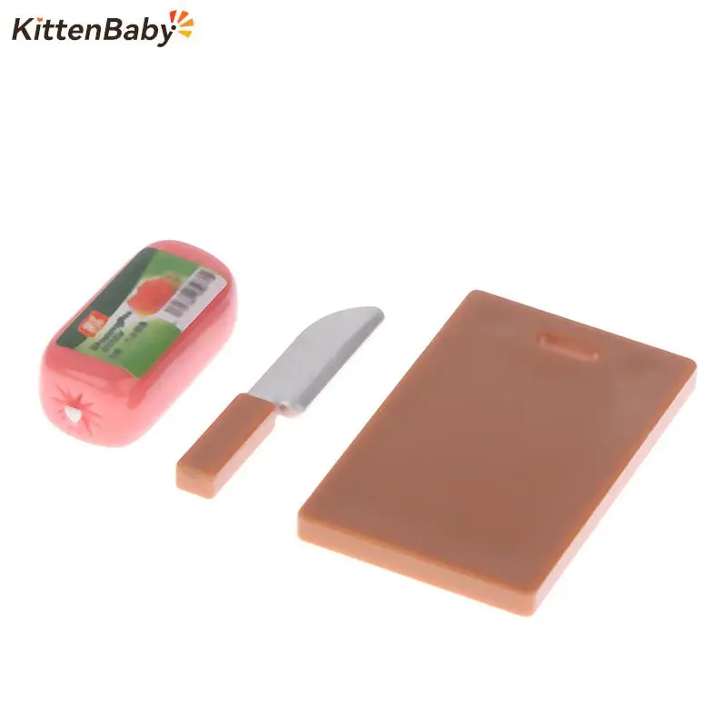 1 Set Dollhouse Mini Tableware Cutlery Chopping Block Sausage Pork Luncheon Meatkitchen Accessories Kitchen Food Furniture Toys