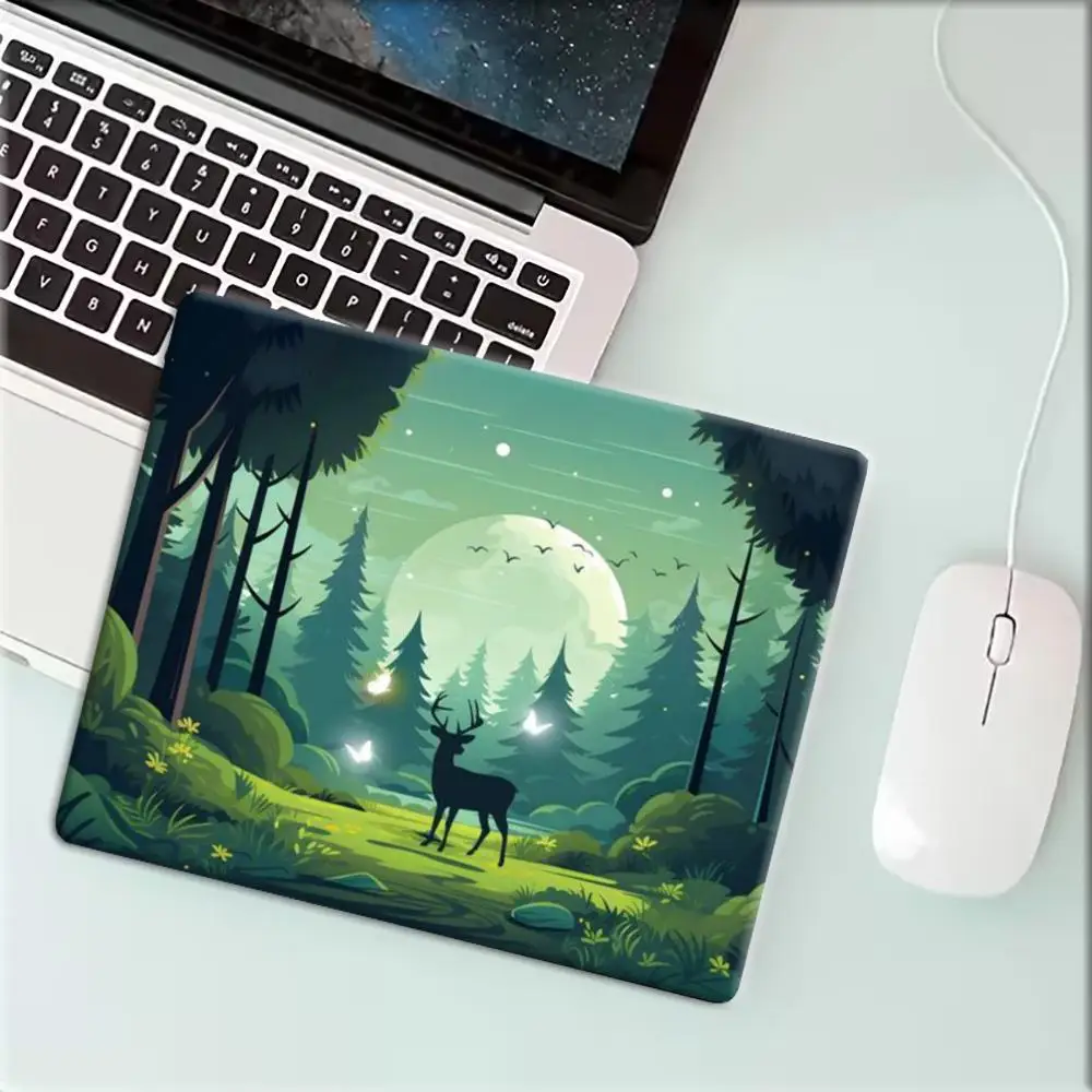 Night Forest Deer Full Moon Cartoon Landscape small Extended Pads Mousepad 22*18/25*29cm Gamer Keyboard  22*18/25*29CM 40*45cm