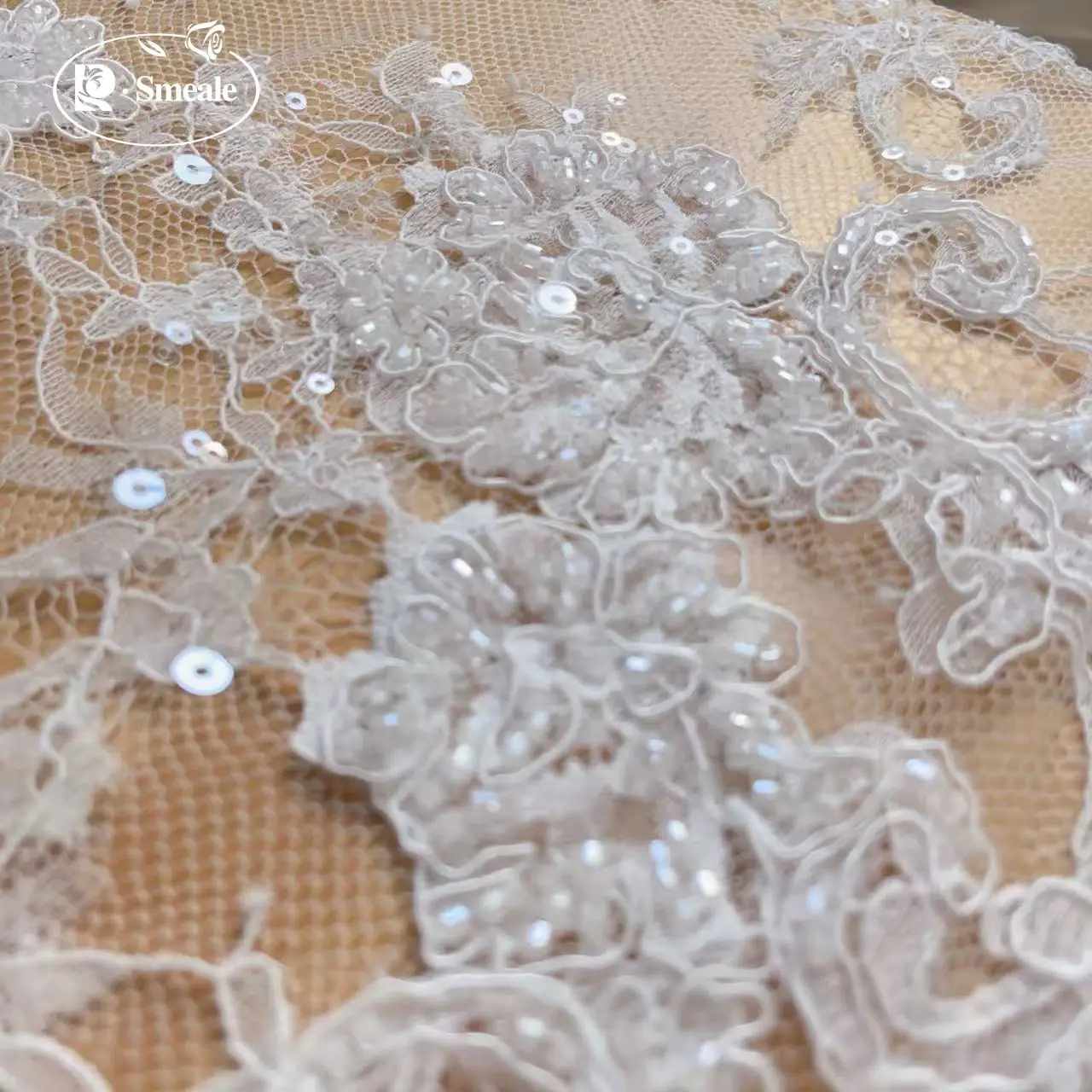 3M Length Bead Sequin Embroidered Lace Fabric French Wedding Dress Bridal High Quality 2026