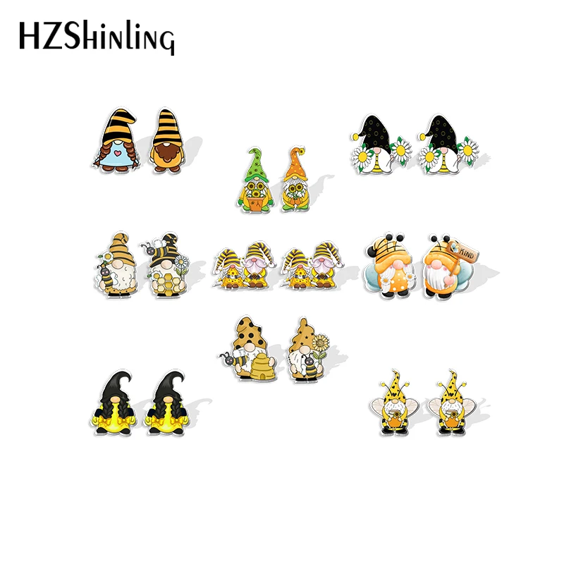 2022 New Bee Gnome with Honey Stud Earring Sweet Acrylic Resin Earrings Epoxy Handmade Jewelry Gifts Friends