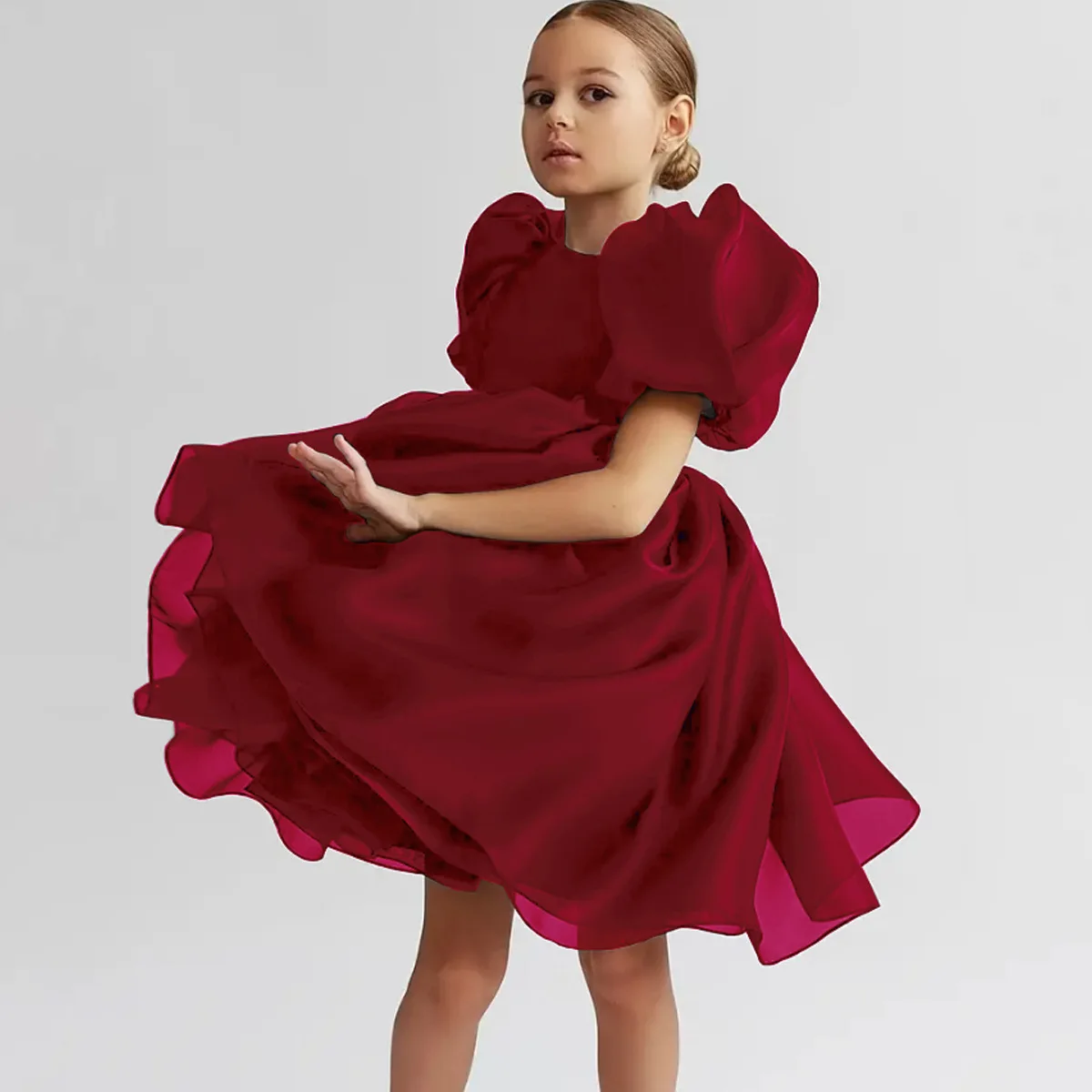 

Платье для девочек-цветочниц~ Платья принцессы для детей с расклешенными рукавами и пышными юбками, костюмы для дня рождения или выступлений 3616