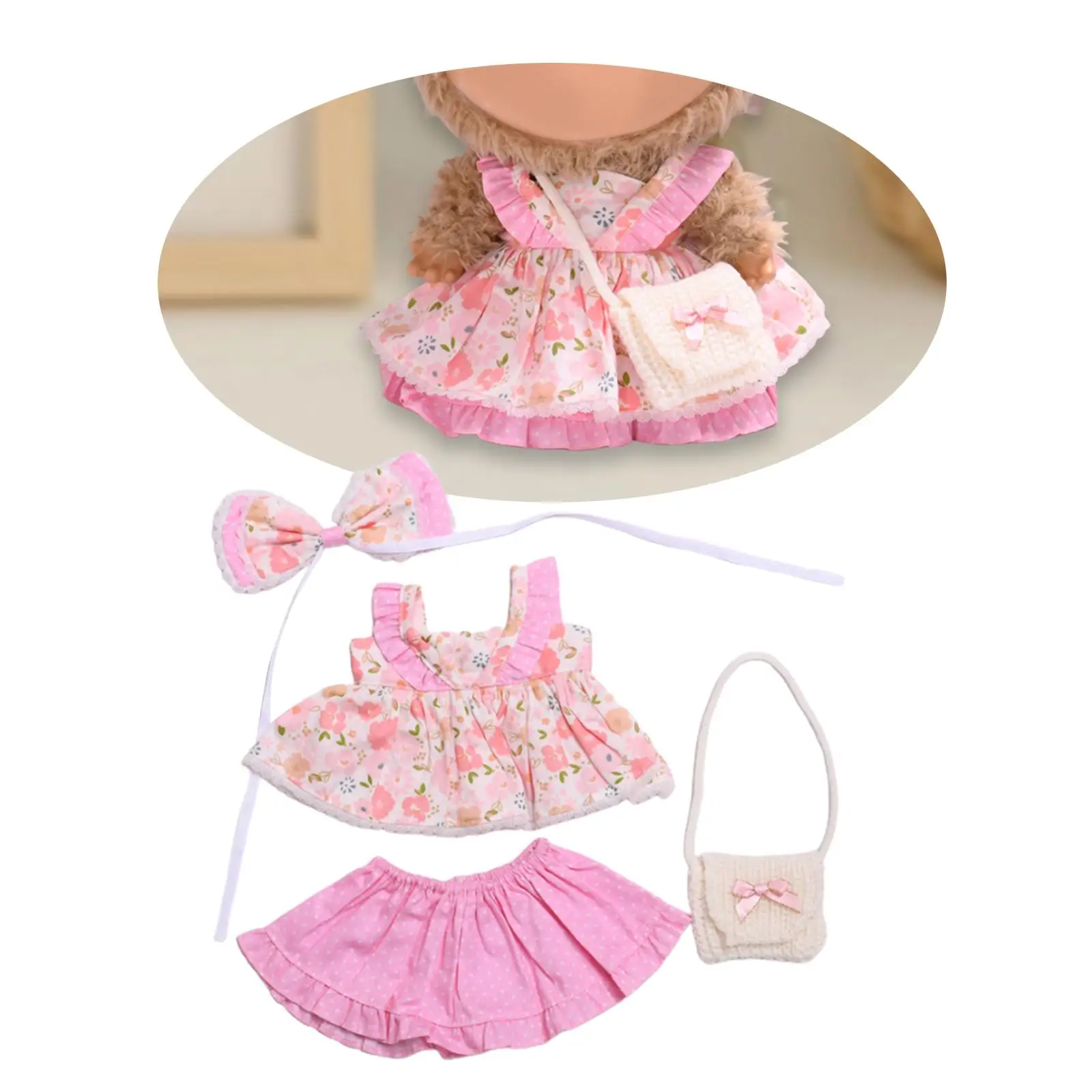 Plush Figure Dress Educational Clothing Dress up Suspender Skirt for Imagination Coordination 14.96'' Doll Hands on Flexibility