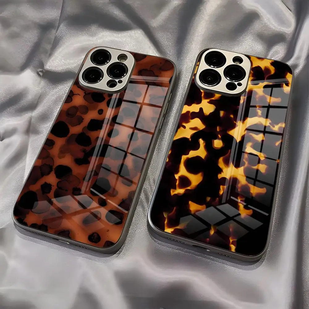 Stylish Tortoiseshell Leopard Phone Case Electroplat Glass Unique Fashion Drop-proof For Xiaomi12 11 Redmi Nore12 HUAWEI P30 V