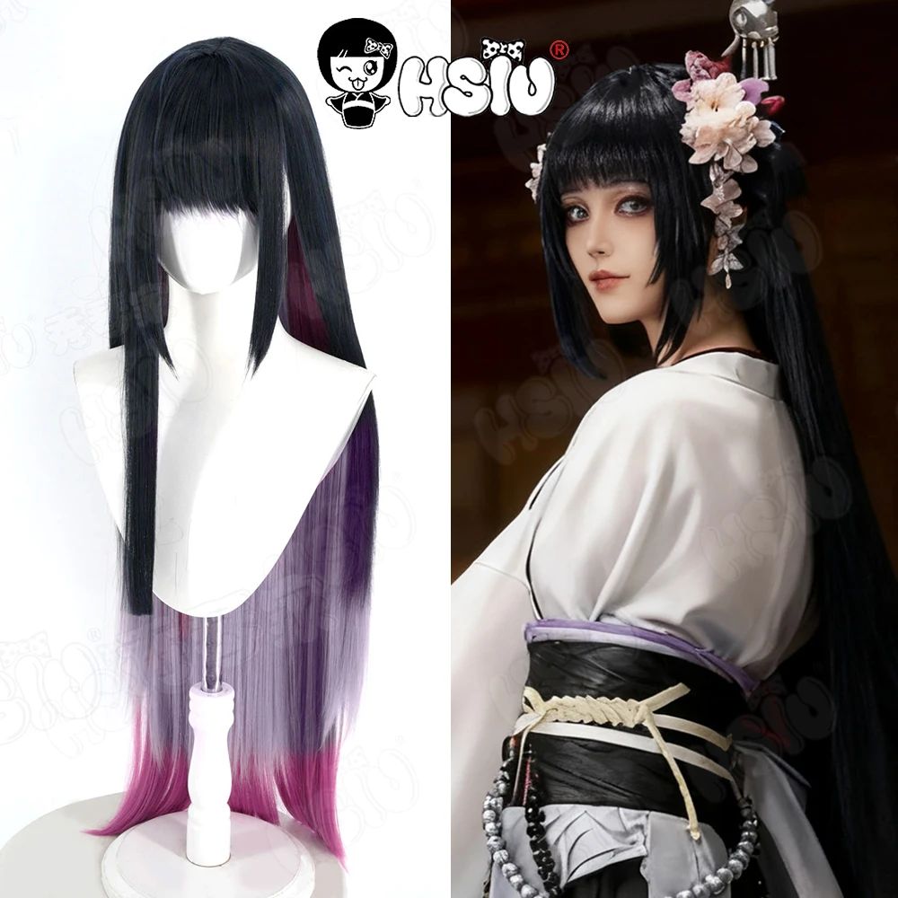 

Mio‌ Cosplay Wig HSIU 100Cm Black Blue Mixed Fuchsia Long Hair Synthetic Wig+Wig cap GAME Arknights Mio‌ Cosplay