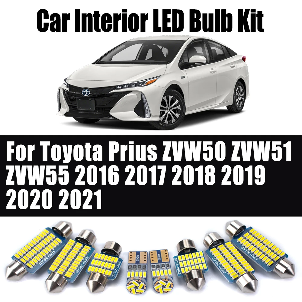 

12 шт. комплект автомобильных ламп для чтения для Toyota Prius ZVW50 ZVW51 ZVW55 2016 2017 2018 2019 2020 2021 Canbus светодиодный внутренний купольный светильник с картой