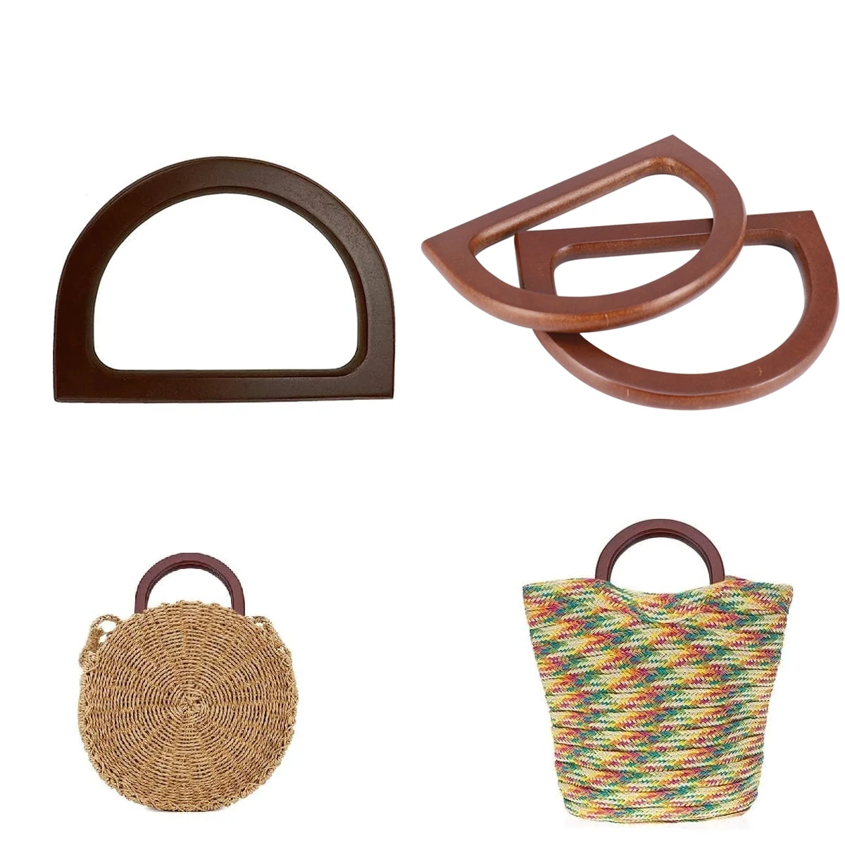 Wood Bag Handle, D Shape Purse Handles Replacement Decorative Purse Handle For Crocheted Bag Beach Bag Handbags Straw Bag Purse