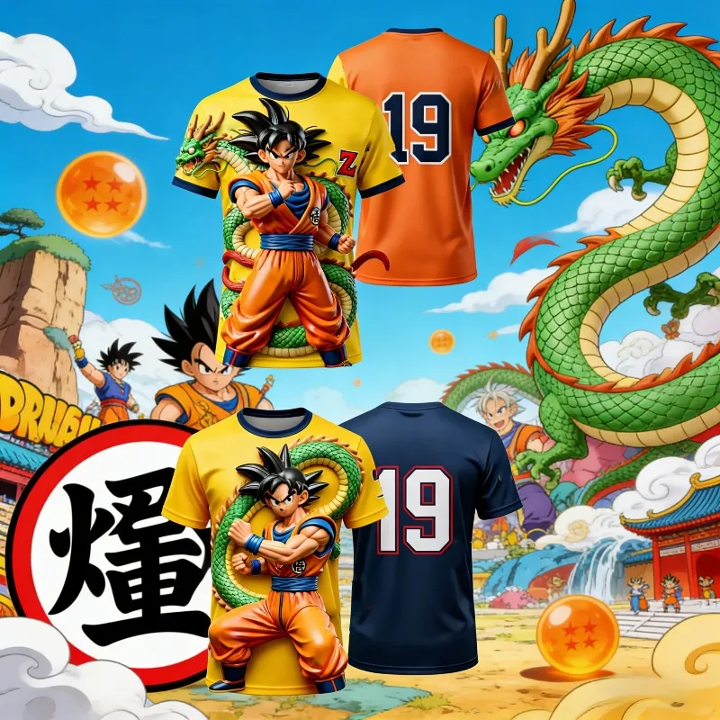 

2026 Summer New Adult Men's Dragon Ball Goku 3D Printed Football Jersey T-Shirt Kids Anime T-Shirt Special Football Jersey Top
