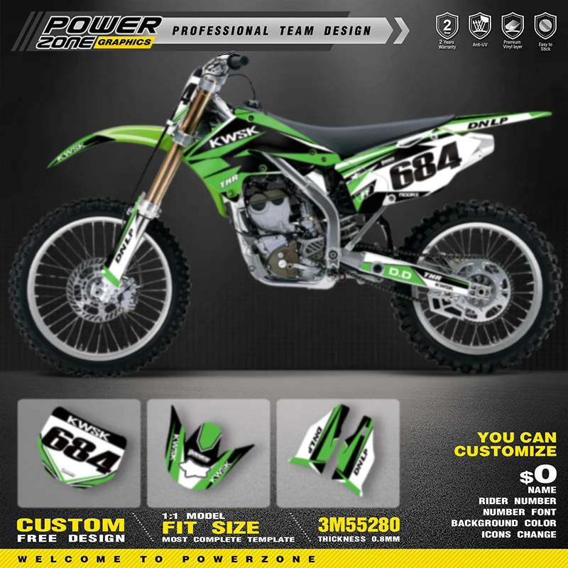 

PowerZone Custom Team Graphics Decals Stickers Kit For kawasaki KXF250 2004 2005 KX250F Protector Sticker Customize 04