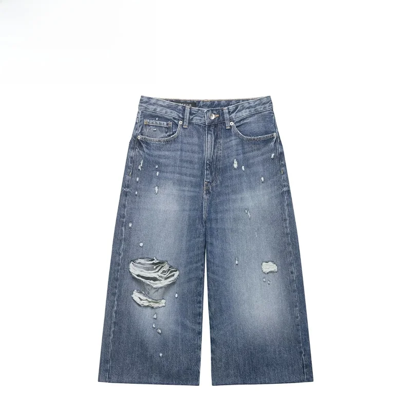 

Faionable Casual Denim orts Women's High Waist Polyester Fiber Ripped Decorative All-Match ort Pants Spring 2026