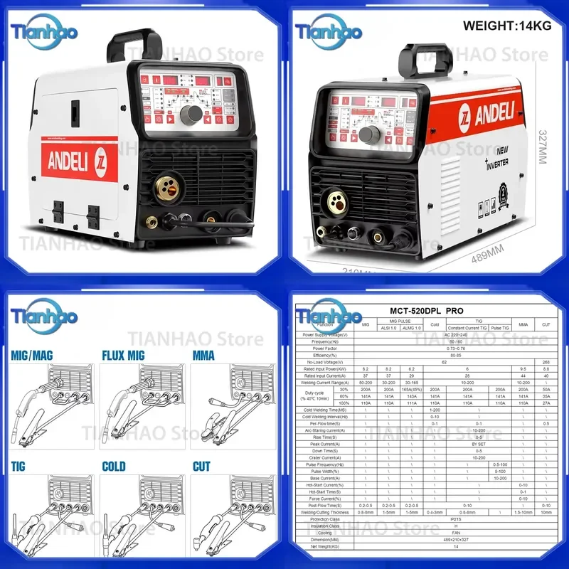 for MCT 520DPLPRO 220V LED Multi Function Aluminum Welding Machine 5 in 1 TIG MIG MMA Plasma Cutter Inverter Welder Tool