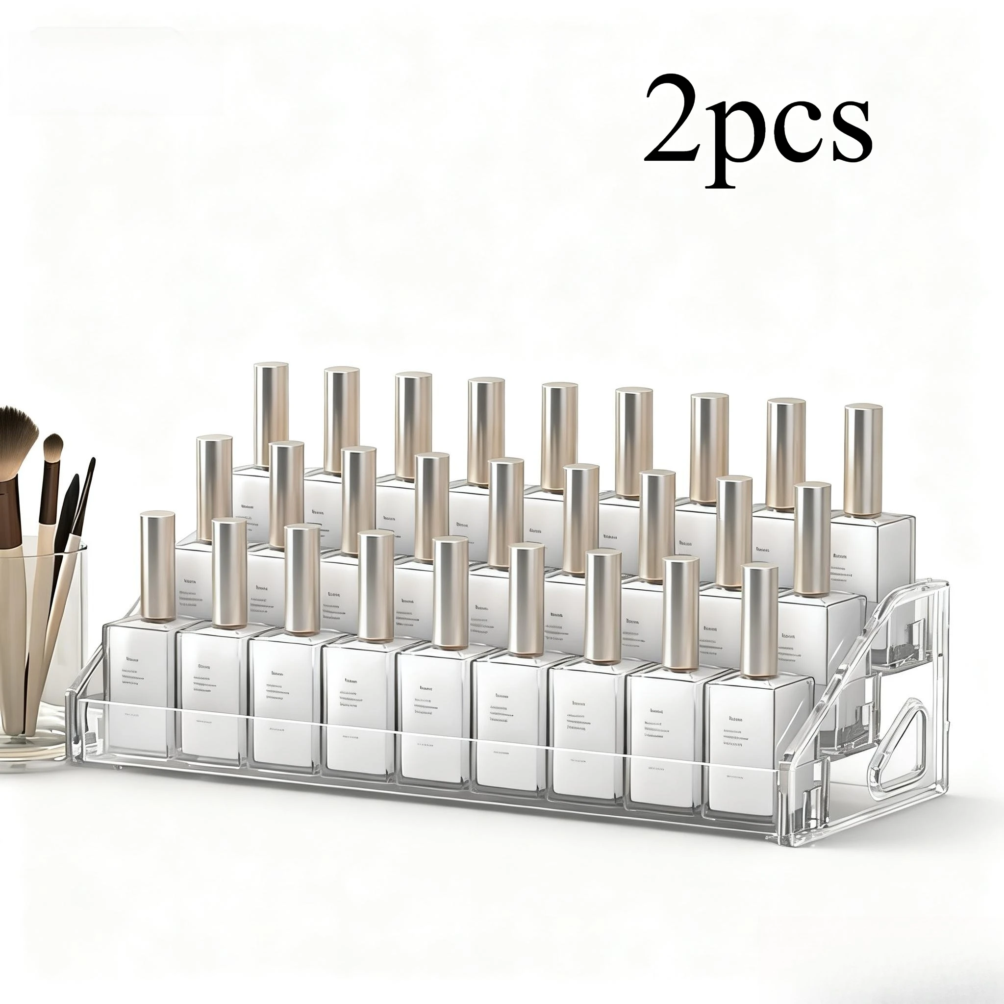 2Pcs Foldable Nail Polish Display Stand,Multi-compartment Storage Box,Nail Salon Bathroom Desktop Nail Care Space Saving Holder
