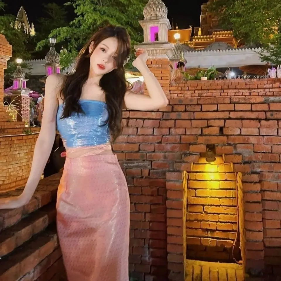 

Тайский национальный наряд, этнический костюм, Таиланд, Мьянма, женский комплект одежды Дай, тайская традиционная одежда для девочек