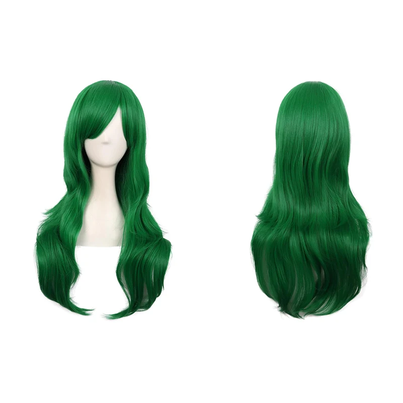 Rambut Keriting Bergelombang 28 Inci dengan Poni Wig Sintetis Cosplay Cocok untuk Penataan Pakaian Wanita, Anime, Game, dan Halloween