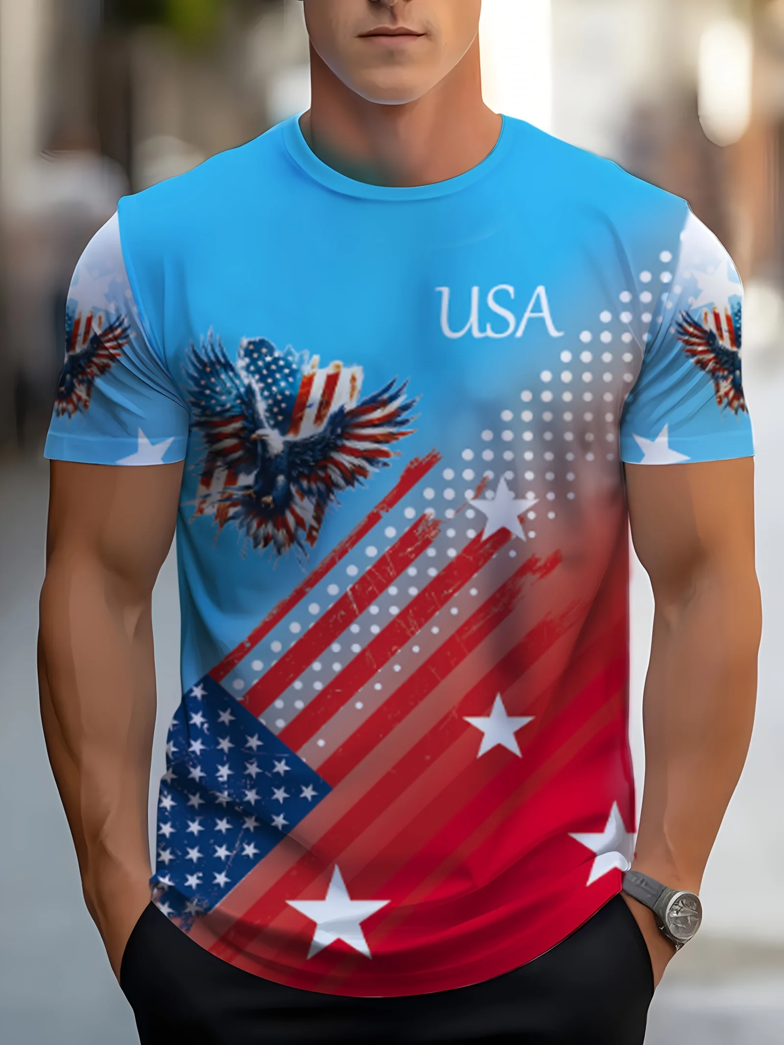 Summer American Flag Men T Shirts 3D Printed Harajuku Round Neck Tee Shirt Casual Short Sleeve Tops Streetwear Fashion Clothing