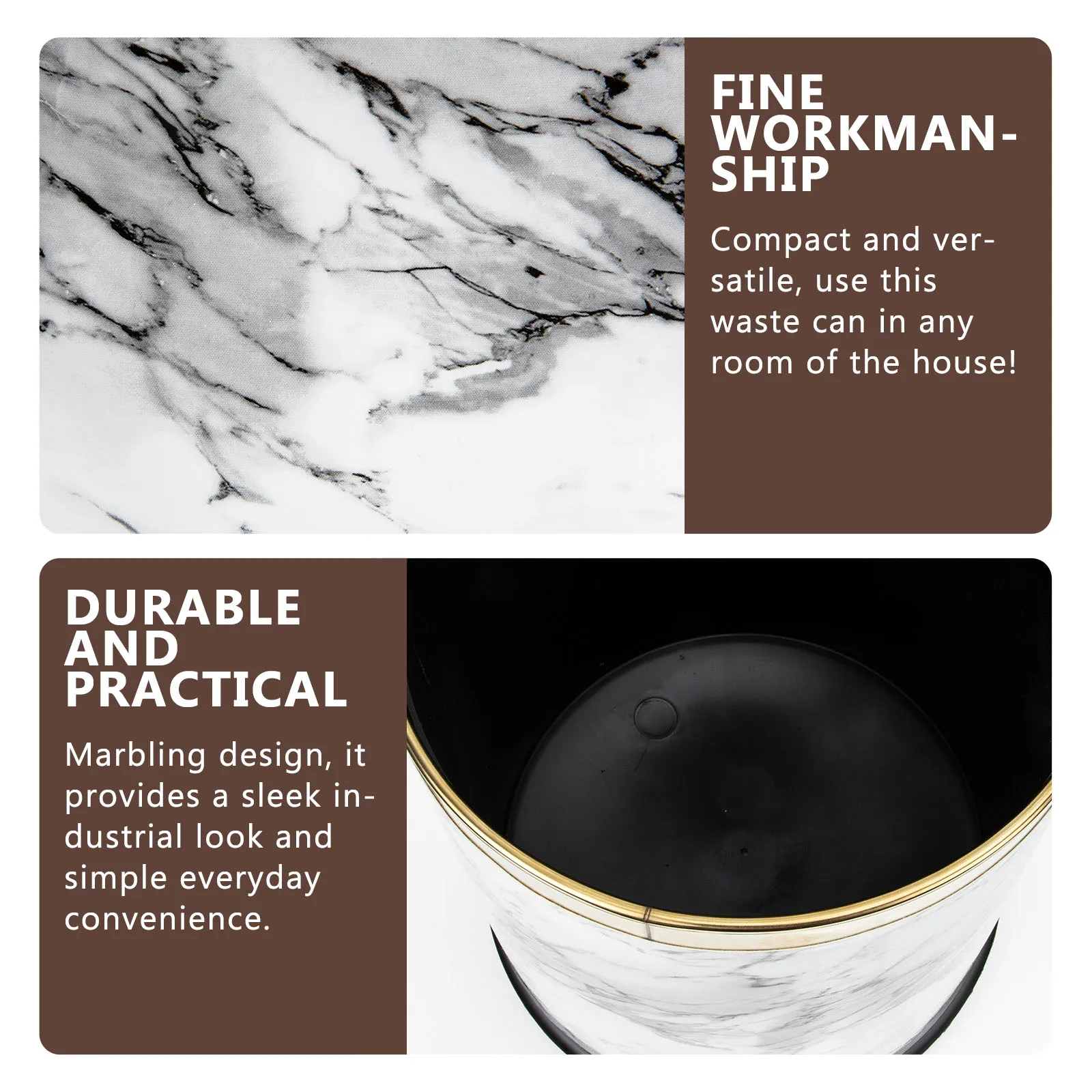 

Plastic Trash Can Marble Design Thickened Non-Slip Garbage Bin for Bathroom Office Home Use Compact Waste Basket