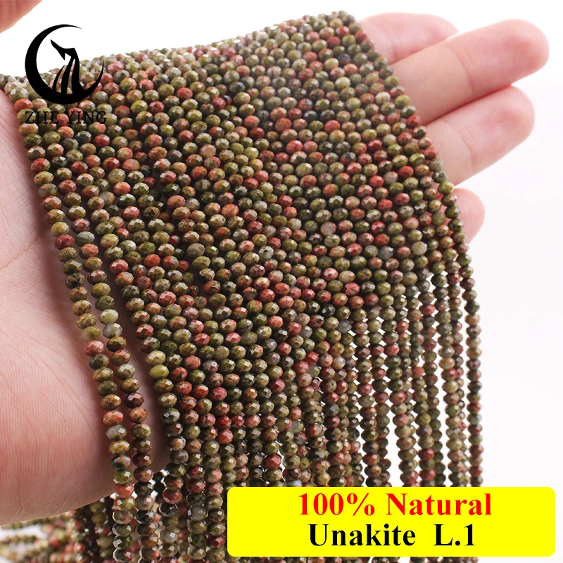 Zhe Ying 2mm Natural Unakite Beads Small Faceted Round Gemstone Beads for Jewelry Making Bracelet DIY Accessories