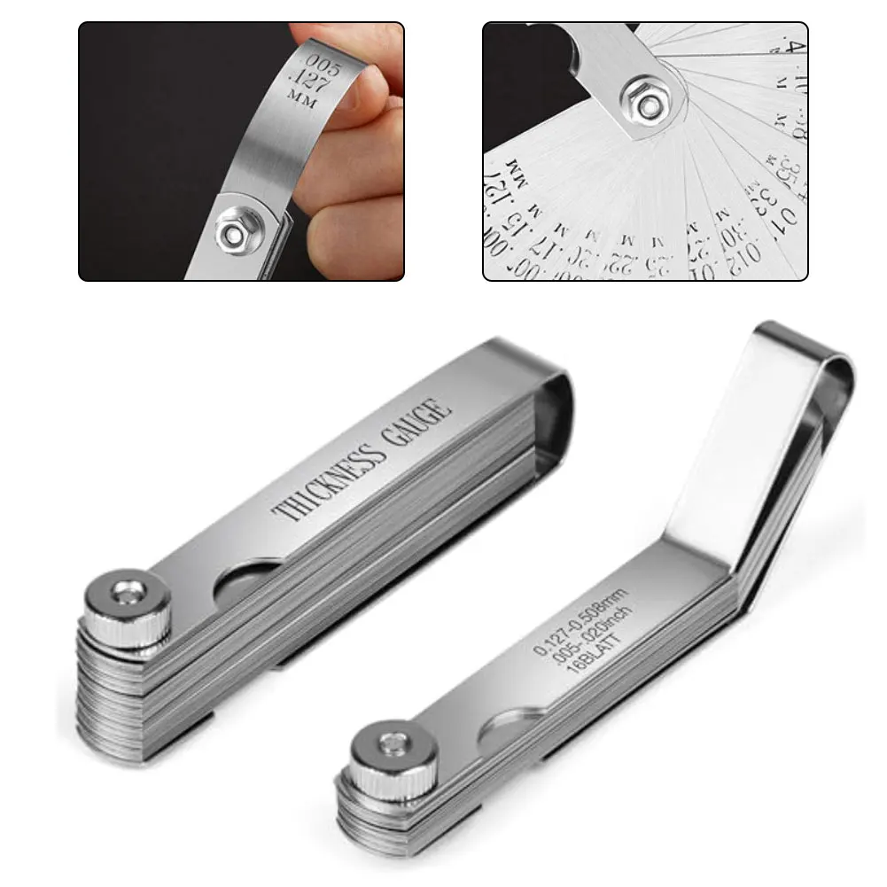 

2 шт. щуп из нержавеющей стали толщиномер 0,03-1,00 мм 16 смещенный щуп 0,127-0,508 для измерения клапанов