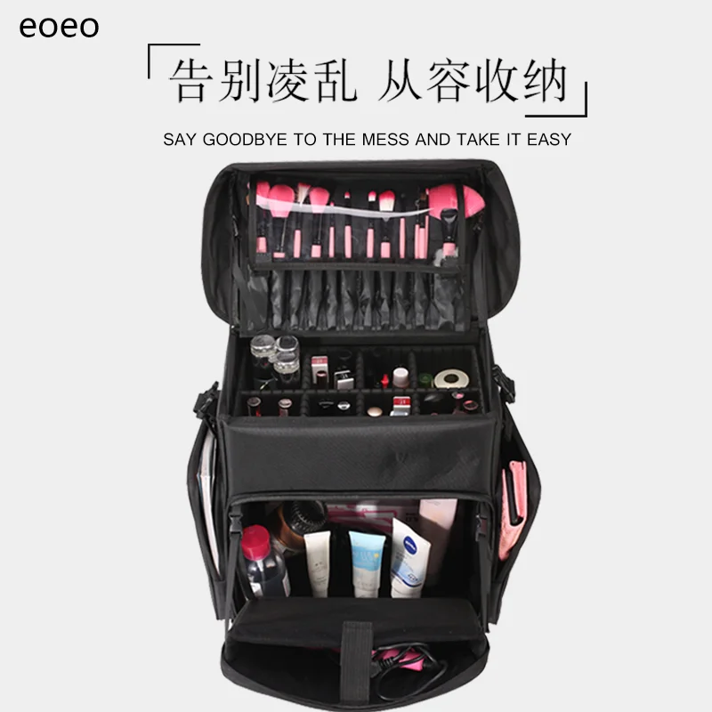 Bolsa con ruedas para maquillaje, tatuaje bordado, belleza, manicura, artista, 2 en 1, caja de equipaje para maquillaje, maleta, caja de herramientas de maquillaje profesional