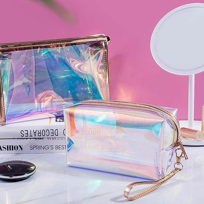 Bolsa de cosméticos transparente para mujer, almacenamiento de maquillaje, organizador transparente, neceser portátil de viaje, bolsa multifunción