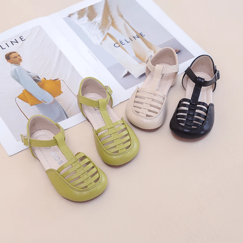 Girls' Non-slip Soft-soled Multi-color Close Toe Fashion Sandals Girls' 2024 Summer Outdoor PU Size 21-30