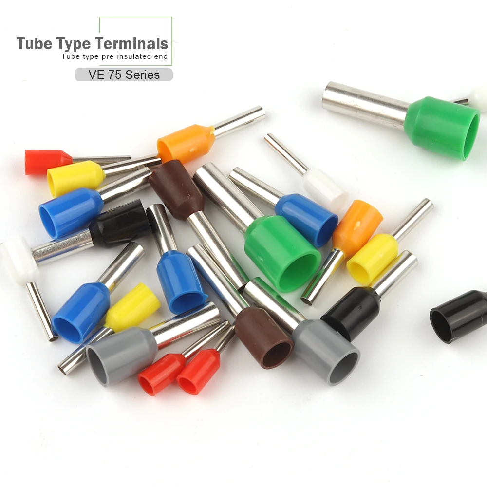 

100PCS VE Tube Terminals E7506 E7508 E7510 E7512 Insulated Ferrules Crimp Terminal Block Cord End Wire Connector 20AWG 0.75mm2