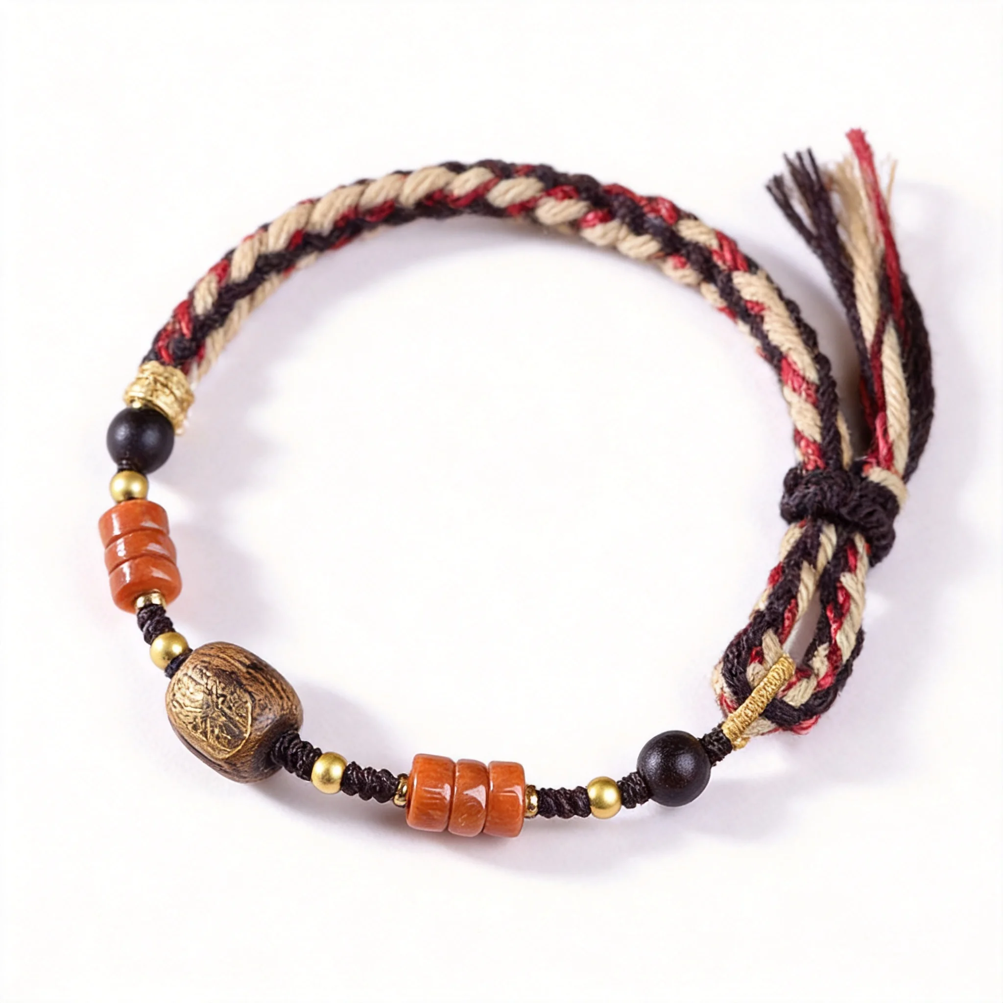 Chinese Style Lucky Blessing Red Jade Five Sutra Sandalwood Beaded Bracelet Handmade Tibetan Braided Bracelet For Men Women Good