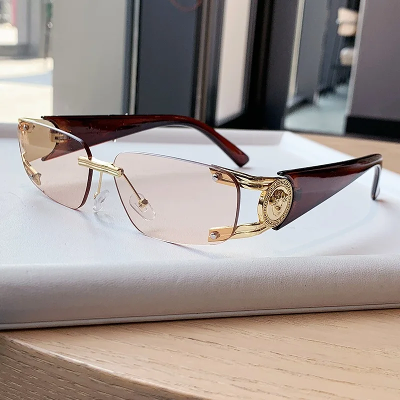 

Fashion Metal Square Unframed Sunglasses Women UV400 PC Lens Shades For Travel Driving Party Beach Outdoor Summer Hot New 90392