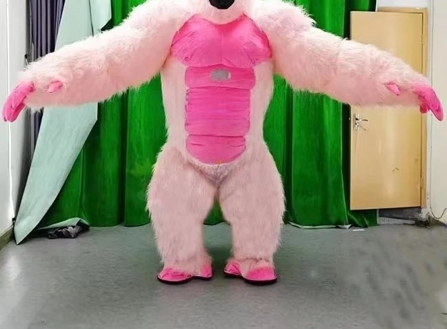 Pink Inflatable Gorilla Mascot Costume Suit Events Wear Cartoon Doll Clothes Halloween Carnival Animal Cosplay Party No Battery