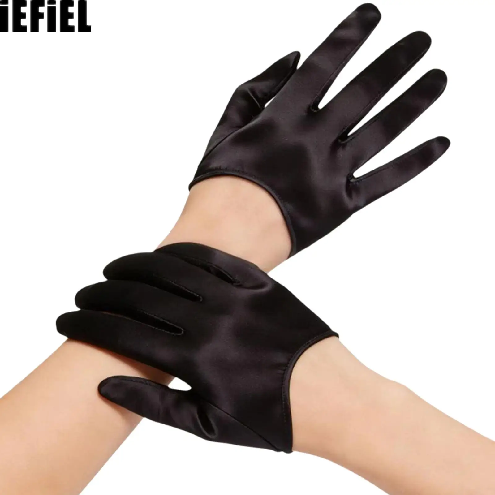 

Women Half-palm Short-style Satin Cuffed Etiquette Gloves for Halloween Wedding Dance Party Gathering