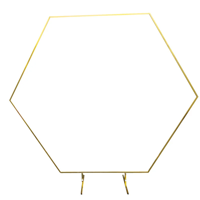 Shiny Gold Hexagonal Arch Outdoor Lawn Flower Plinth Iron Frame Wedding Party Background Props Billboard Balloons Backdrop