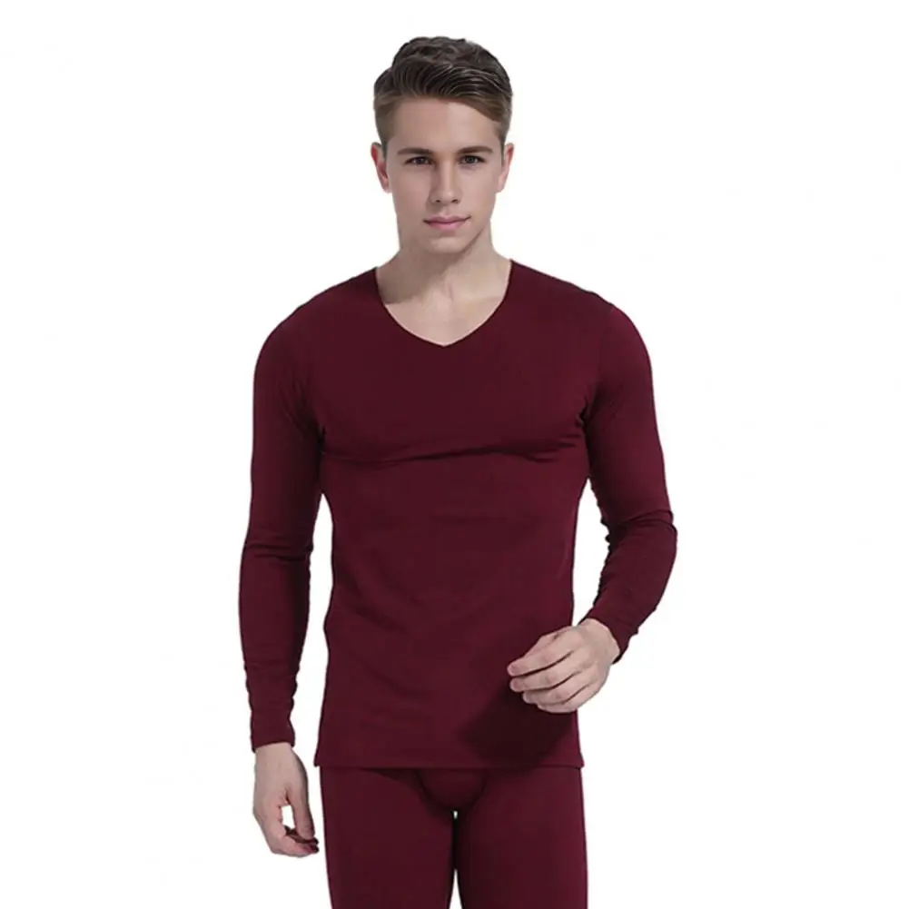 Pijamas de retención de calor Conjunto de ropa interior térmica de invierno para hombre Pijamas con cuello en V forrados de felpa para clima frío Manga larga sin costuras