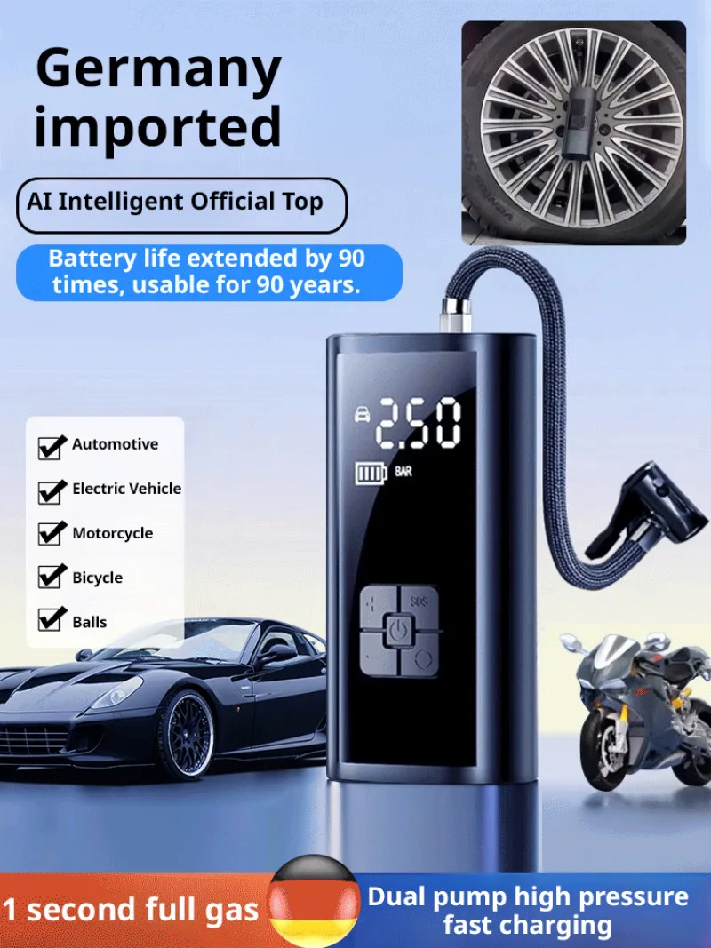 Lightweight car inflatable pump car portable intelligent wireless digital display pump multi-function tire emergency pumps