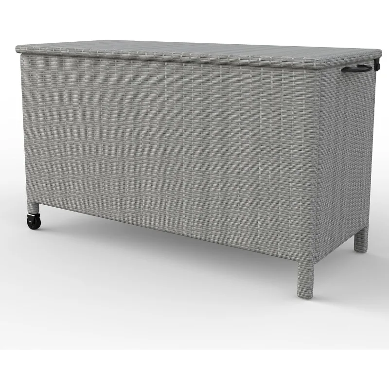 120 Gallon Large Deck Box - Built-In Handles, Wheels, Rattan Waterproof, Patio Furniture Cushions, Garden Tools