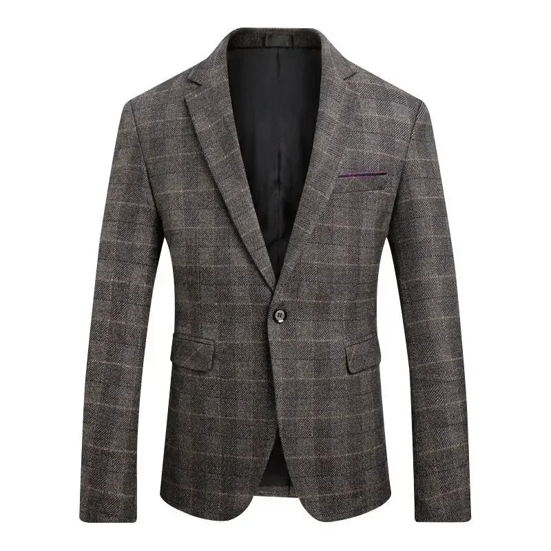 

British Retro Plaid Suit Jacket Men's Casual Plus Size Slim Fit Suit Jacket Single Button Business Social Suit Jacket