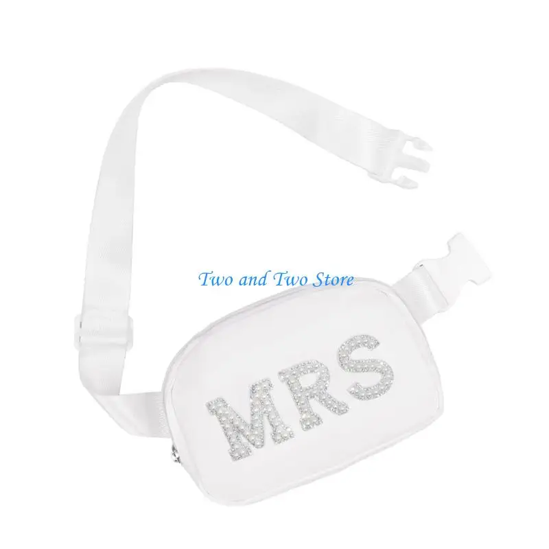 Hx6f brilhante pérolas carta noiva senhora náilon cintura saco design elegante para armazenamento essencial casamento