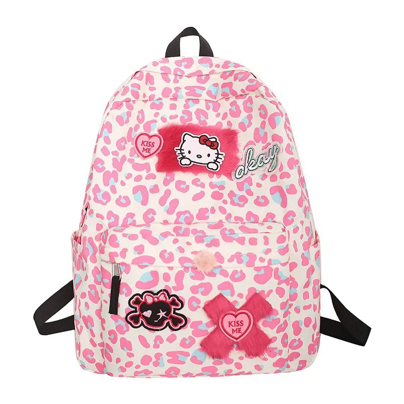 Cute Leopard Print Backpack Japanese Style Cute Girl Hello Kitty Cartoon Girl Student Backpack